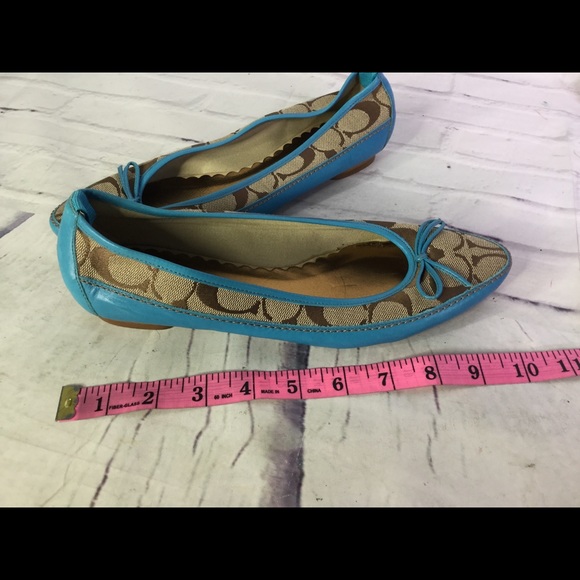 Coach Size 7.5 Talia Slip On Logo Flats Blue Brown - Picture 7 of 8
